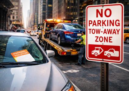 На стекле машины тикет за неправильную парковку